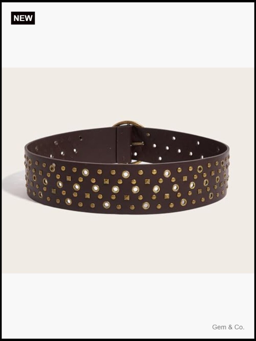 Wide Studded Chunky PU Leather Belt - Boho Concho Belt for Jeans & Dresses - Picture 4 of 7